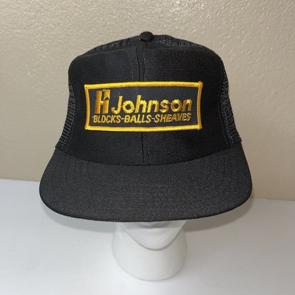Vintage Mesh Trucker Black Hat Patch H Johnson Wrecking Ball Co Made In USA - Picture 1 of 9